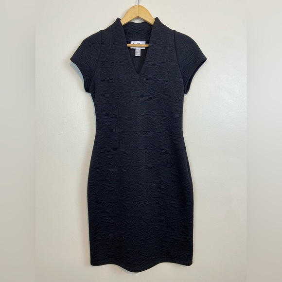 Joseph Ribkoff Black Textured Bodycon Dress Elegant V-Neck Cocktail Party Dress - Picture 1 of 4